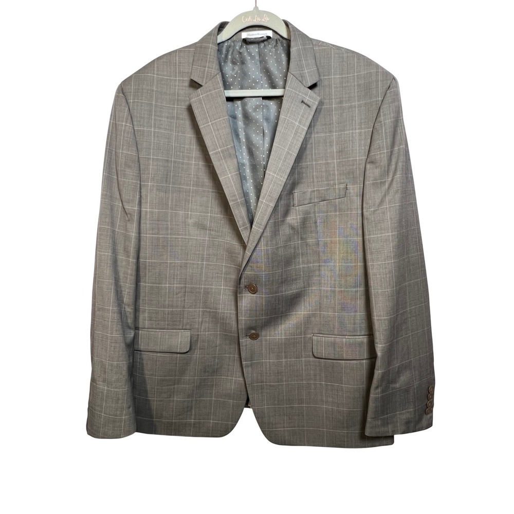 Collection by Michael Strahan Mens Wool Blend Windowpane‎ Plaid Blazer Brown